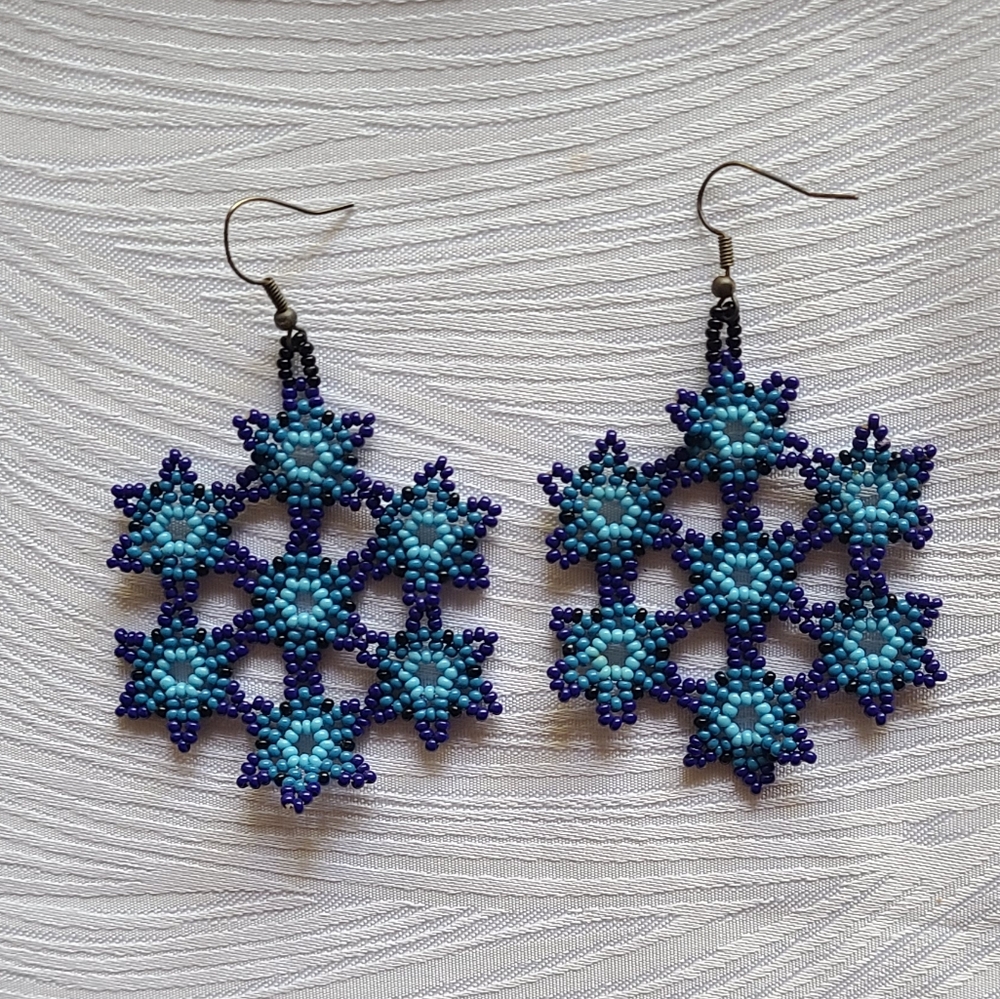Handmade Huichol Blue Beaded Earrings